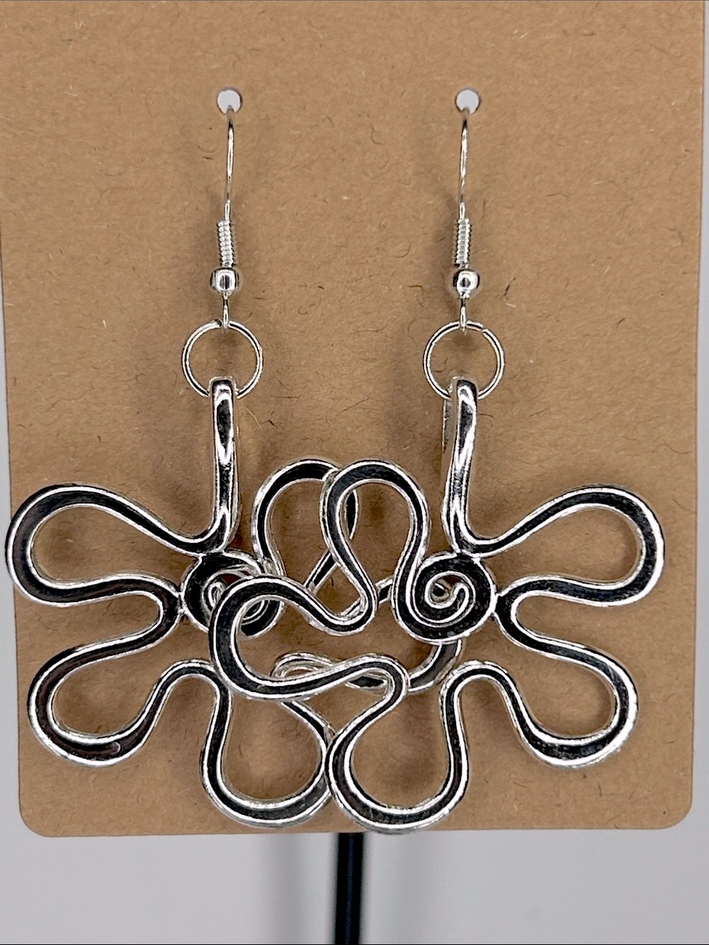 Silver Floral Loop Drop Earrings - Women Fashion Jewelry